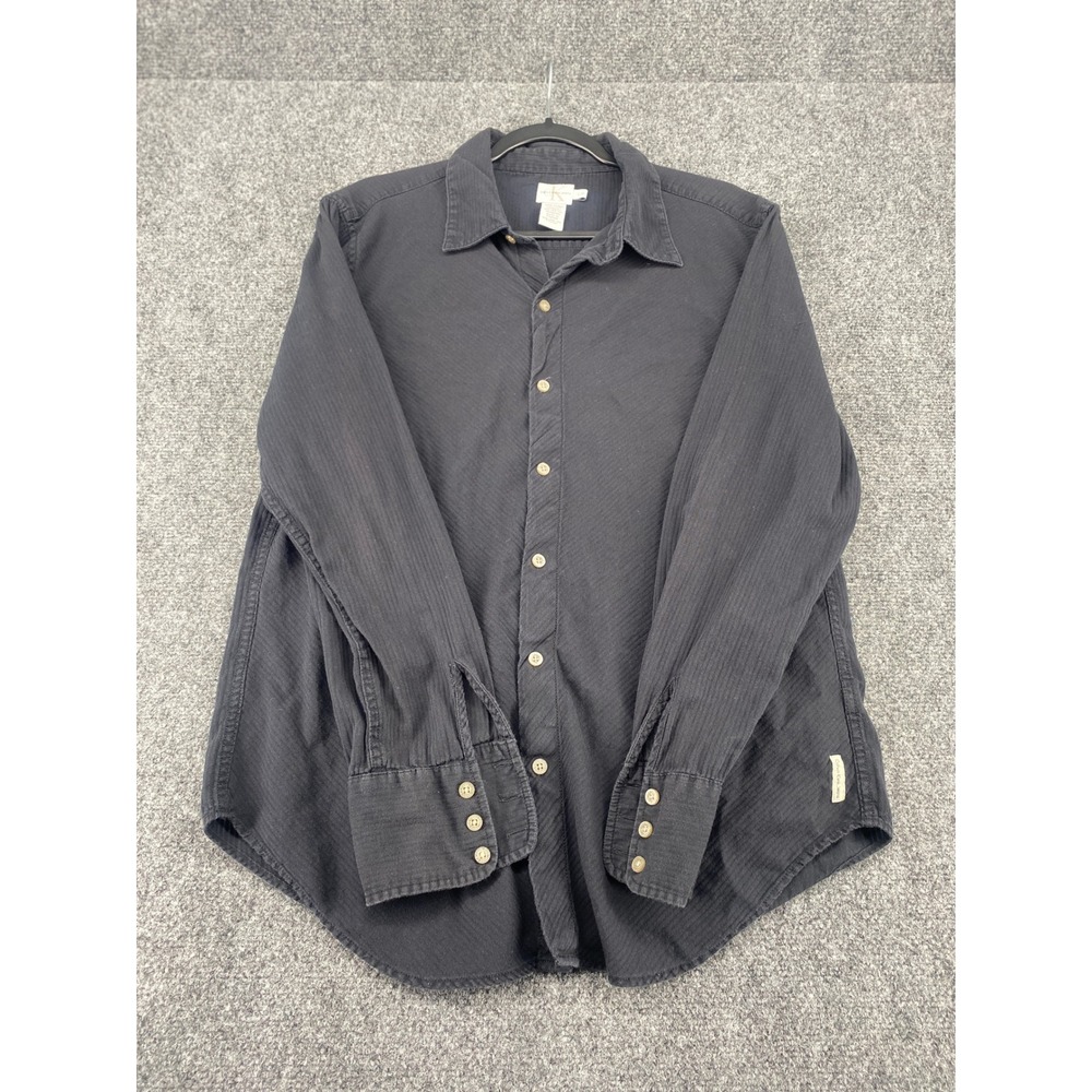 Calvin Klein Jeans Shirt Mens L Black Cotton Herringbone Button Down Long Sleeve